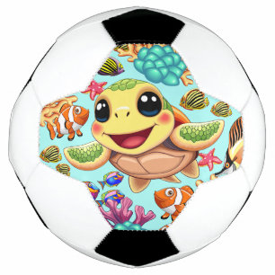 Zeeschildpad Baby Gelukkig en Schattig Karakter Voetbal