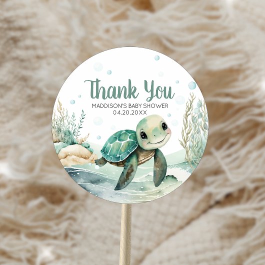 Zeeschildpad Baby Shower Ronde Sticker