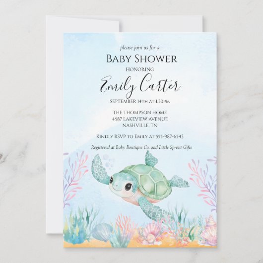 Zeeschildpad Baby Shower Uitnodiging - Roze (Voorkant)