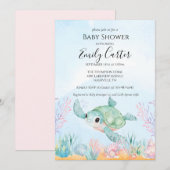 Zeeschildpad Baby Shower Uitnodiging - Roze (Voorkant / Achterkant)