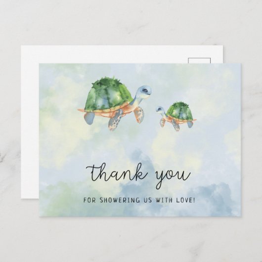 Zeeschildpad - babyshower bedankje briefkaart (Voorkant / Achterkant)