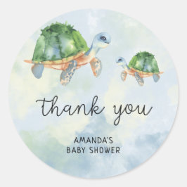 Zeeschildpad - babyshower bedankje ronde sticker
