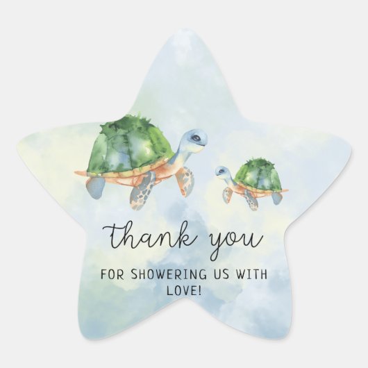 Zeeschildpad - babyshower bedankje  ster sticker (Voorkant)
