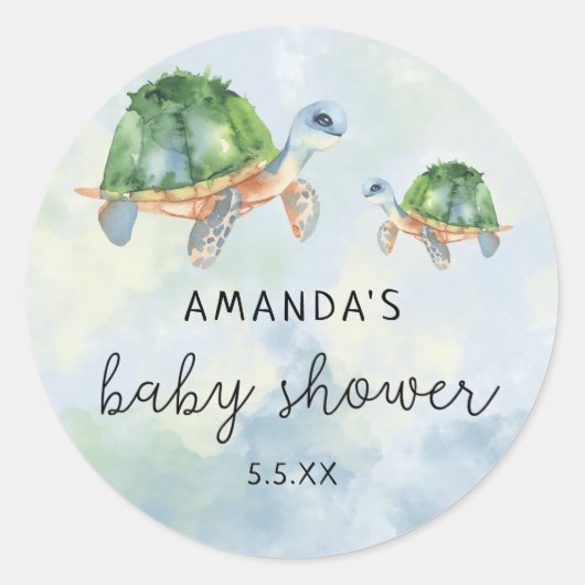 Zeeschildpad - babyshower  ronde sticker (Voorkant)