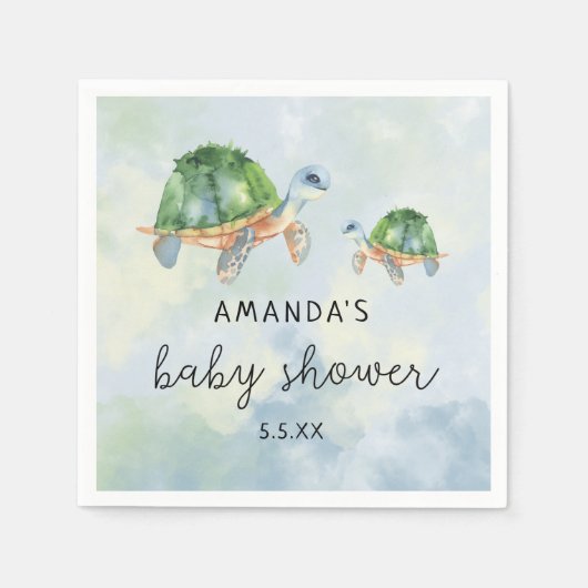 Zeeschildpad - babyshower servet (Voorkant)