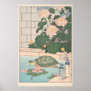 Zeeschildpad Badkamer Print Ukiyo-e Japanse Kunst
