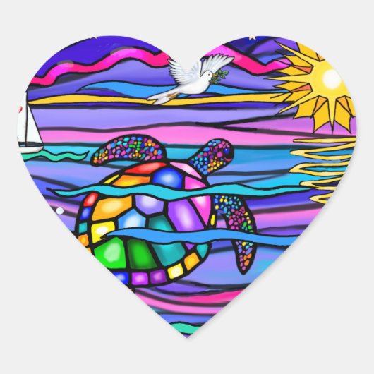 Zeeschildpad (blauw / roze) hart sticker (Voorkant)