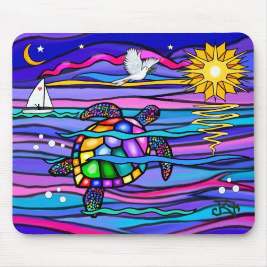 Zeeschildpad (blauw / roze) muismat (Voorkant)