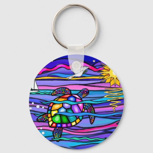 Zeeschildpad (blauw / roze) sleutelhanger (Voorkant)