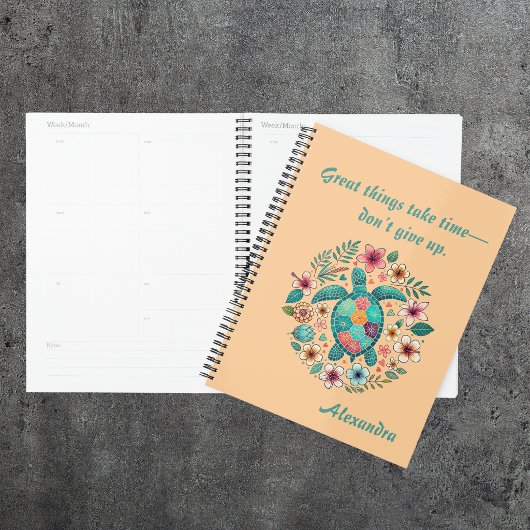 Zeeschildpad Bloem Boho School Kantoor met Naam Planner