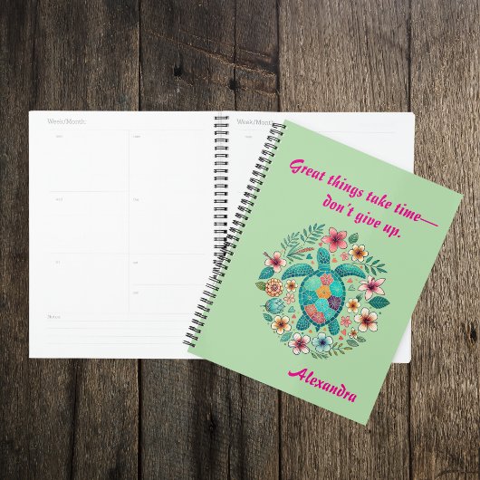 Zeeschildpad Bloem Boho School Kantoor met Naam Planner