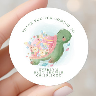 Zeeschildpad Bloemachtige Baby Shower Bedankt Ronde Sticker