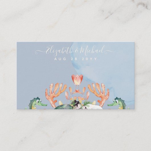 Zeeschildpad Bruiloft met Bruid en Bruidegom Visitekaartje (Voorkant)