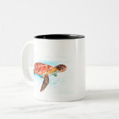 Zeeschildpad dier aquarel oceaan tropisch tweekleurige koffiemok (Voorkant links)