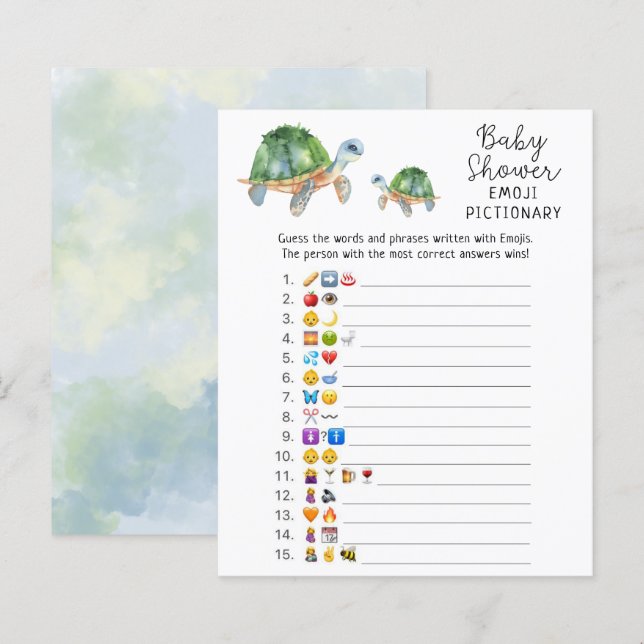 Zeeschildpad - Emoji-plaatjesgokspel babyshower (Voorkant / Achterkant)