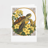 Zeeschildpad en gele gelsemium bloemen feestdagen kaart (Voorkant)