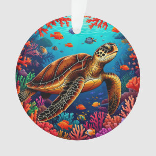 Zeeschildpad en Koraalrif Kust Natuur Cadeau Ornament