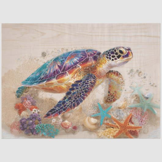 Zeeschildpad en Koralen Decoupage Tissuepapier (Voorkant)