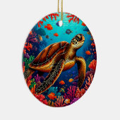 Zeeschildpad en Levendig Koraalrif Keramisch Ornament (Rechts)