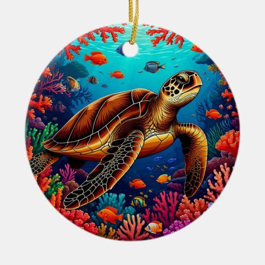 Zeeschildpad en Levendig Koraalrif Keramisch Ornament (Voorkant)