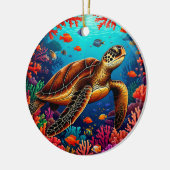 Zeeschildpad en Levendig Koraalrif Keramisch Ornament (Links)