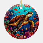 Zeeschildpad en Levendig Koraalrif Keramisch Ornament (Achterkant)