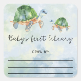 Zeeschildpad - ex-libris, boeken voor baby vierkante sticker