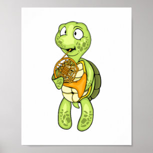 Zeeschildpad Franse Hoornspeler Kinderen Muziek Ho Poster