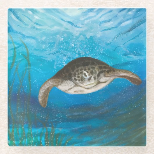 Zeeschildpad Glas Onderzetter (Voorkant)