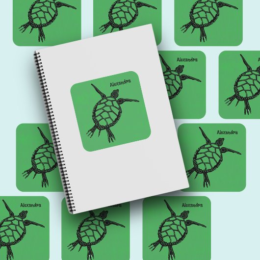Zeeschildpad GreenWoodcut Vierkante Sticker