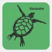Zeeschildpad GreenWoodcut Vierkante Sticker (Voorkant)