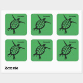 Zeeschildpad GreenWoodcut Vierkante Sticker (Vel)