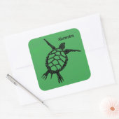 Zeeschildpad GreenWoodcut Vierkante Sticker (Envelop)