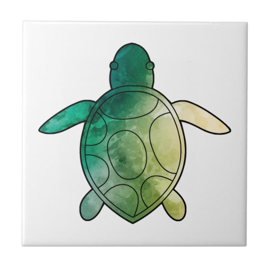 Zeeschildpad groene waterverf tegeltje (Voorkant)