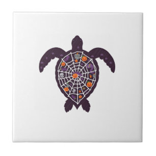 Zeeschildpad Halloween Spinnenweb Pompoen Geest Ha Tegeltje
