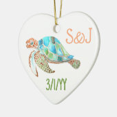 Zeeschildpad Hart, Monogram Kerstmis Keramisch Ornament (Links)
