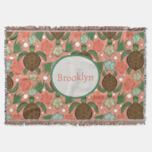 Zeeschildpad & Hibiscus Koraal Roze Bloemenkinderk