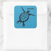 Zeeschildpad Houtsnede Vierkante Sticker (Tas)