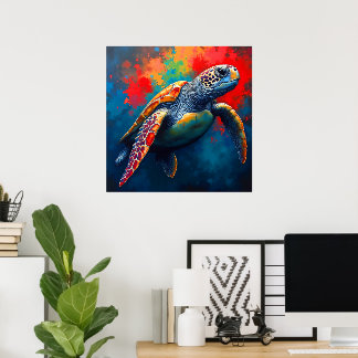 Zeeschildpad in Diepe Zee Poster