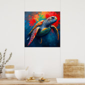 Zeeschildpad in Diepe Zee Poster (Keuken)