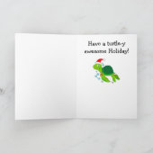 Zeeschildpad in een Kerstmanhoed Oceaan Kerstmis Feestdagen Kaart (Binnen)