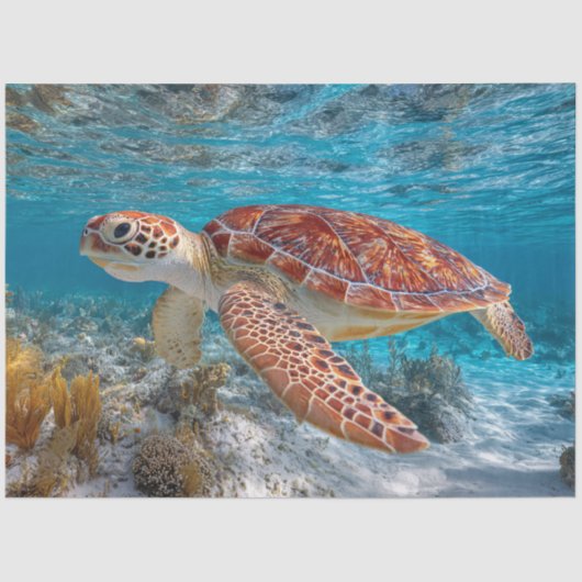 Zeeschildpad in Helder Water Decoupage Tissuepapier (Voorkant)