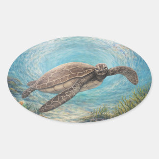 Zeeschildpad in Oceaandraaikolk Ovale Sticker
