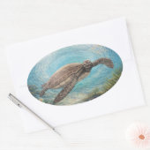 Zeeschildpad in Oceaandraaikolk Ovale Sticker (Envelop)