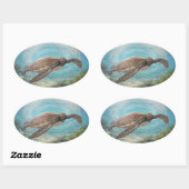 Zeeschildpad in Oceaandraaikolk Ovale Sticker (Vel)