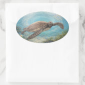 Zeeschildpad in Oceaandraaikolk Ovale Sticker (Tas)