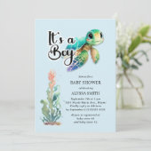 Zeeschildpad Jongen Baby Shower Kaart (Staand voorkant)