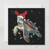 Zeeschildpad Kerstlichten Grappige Kerstman Hoed P Feestdagenkaart (Voorkant)