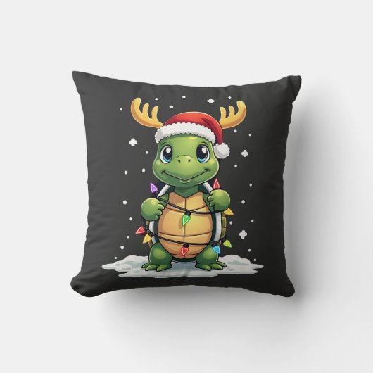 Zeeschildpad Kerstman Kerstverlichting Cute Xmas M Kussen (Voorkant)
