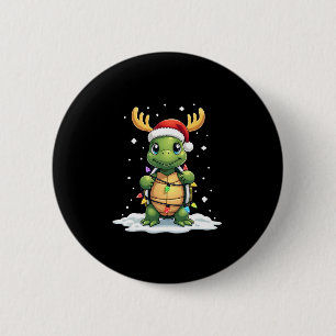 Zeeschildpad Kerstman Kerstverlichting Cute Xmas M Ronde Button 5,7 Cm